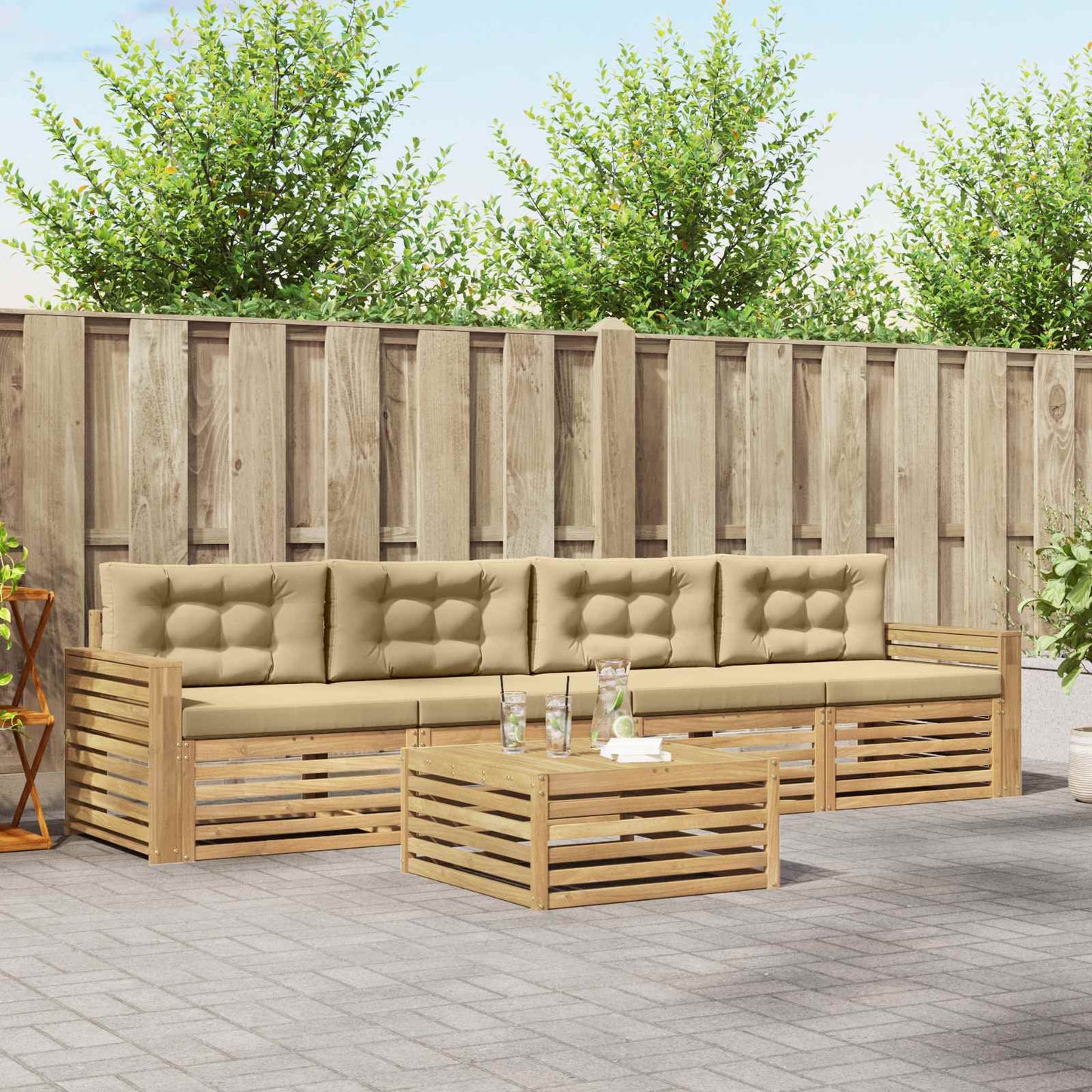 Buiten bankenset 5 pcs Wit en Beige Massief Acaciahout