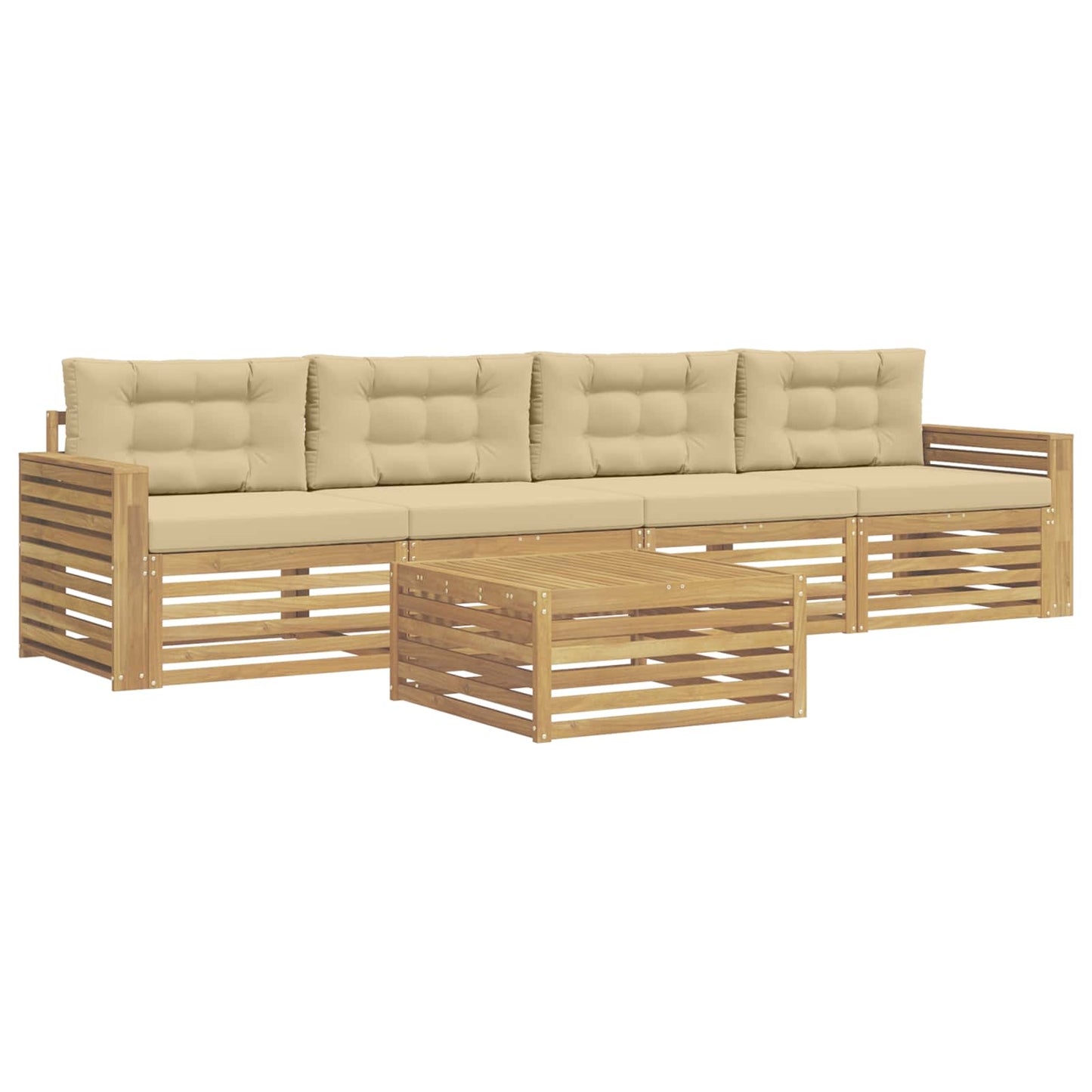 Buiten bankenset 5 pcs Wit en Beige Massief Acaciahout