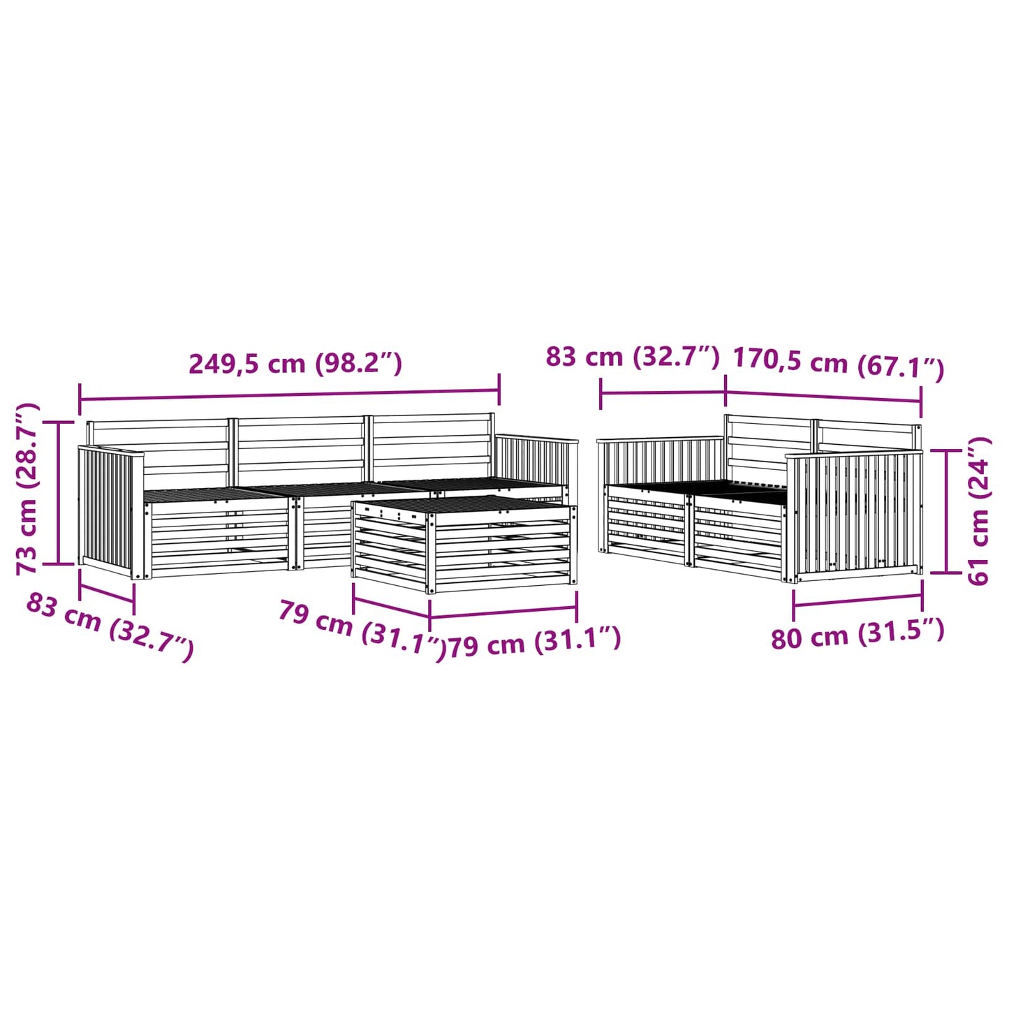 Buiten bankenset 6 pcs Wit