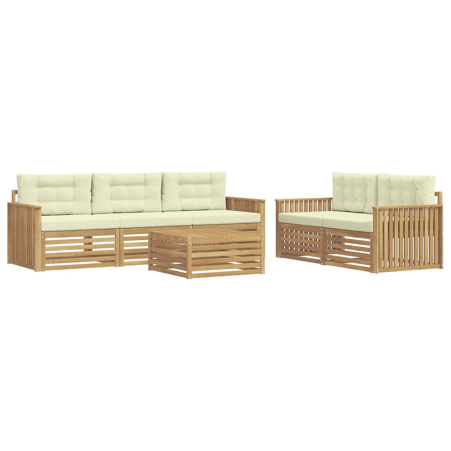 Buiten bankenset 6 pcs Wit en crèmekleurig