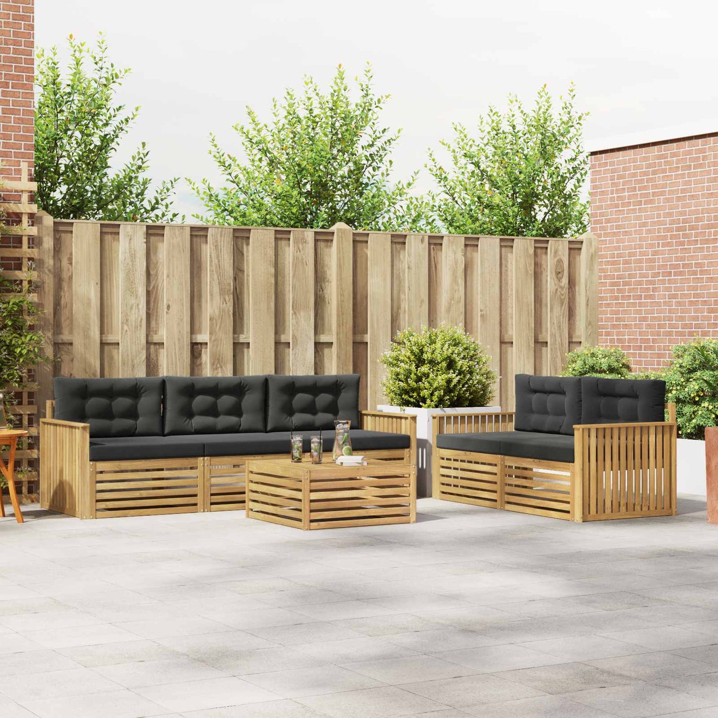Buiten bankenset 6 pcs Wit en antracietkleurig