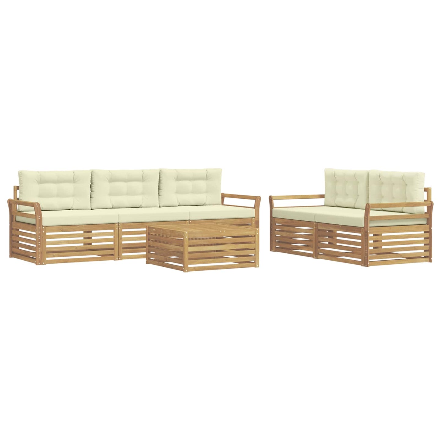 Buiten bankenset 6 pcs Wit en crèmekleurig