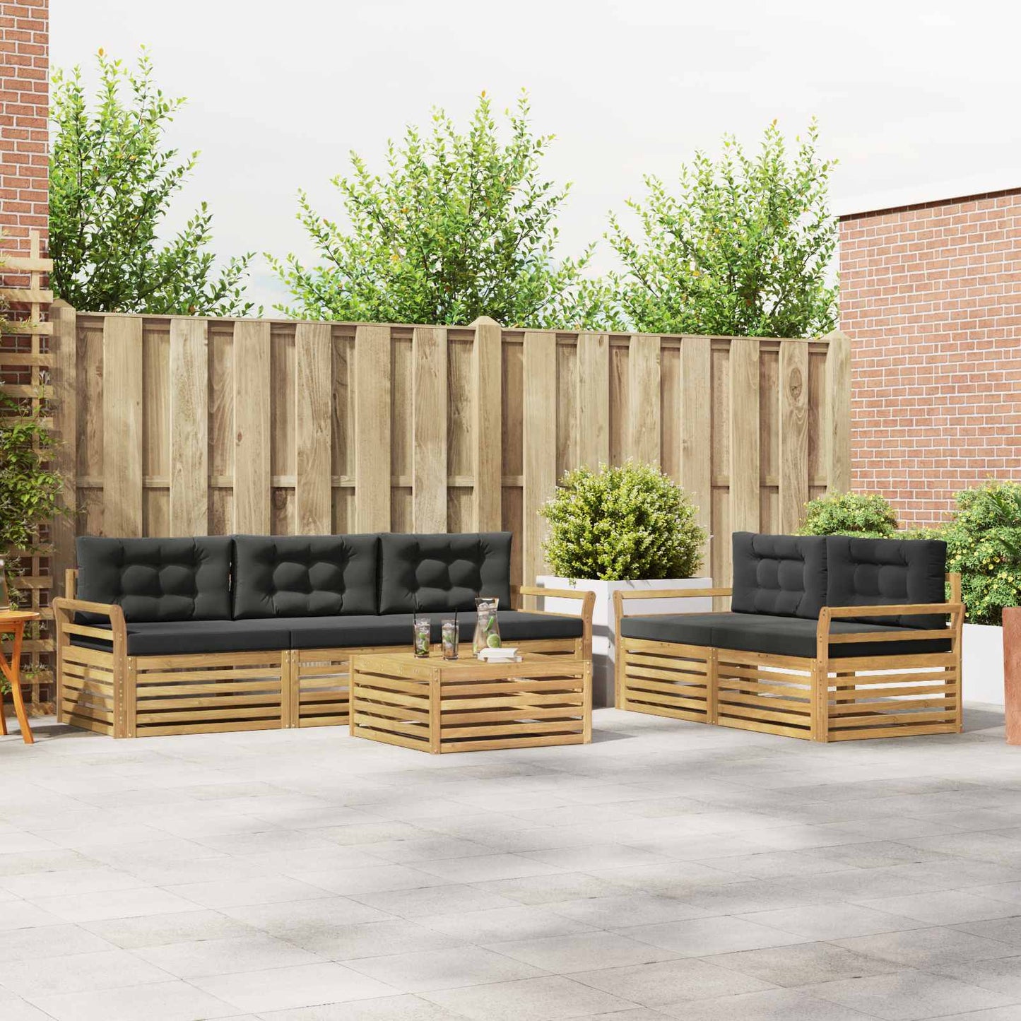 Buiten bankenset 6 pcs Wit en antracietkleurig