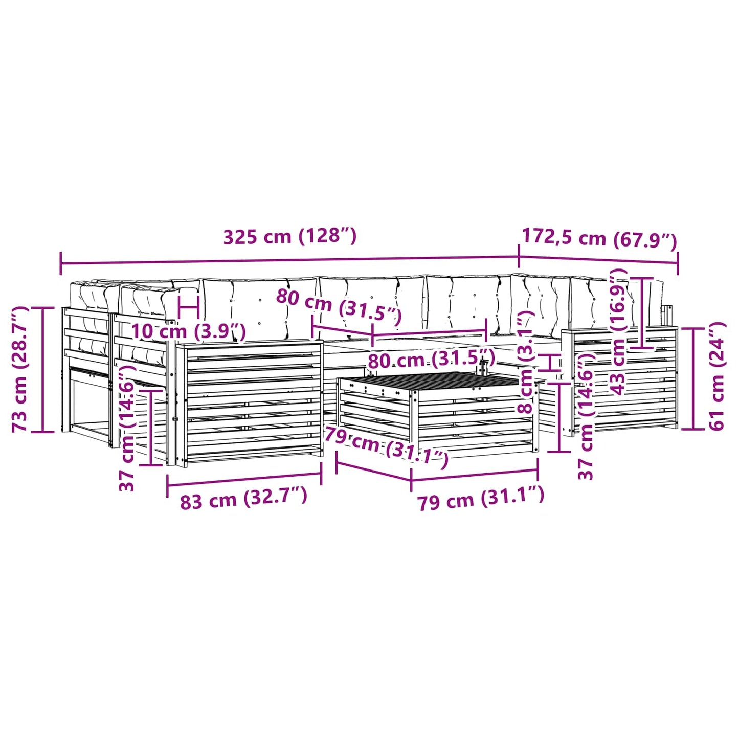 Buiten bankenset 7 pcs Wit en Beige