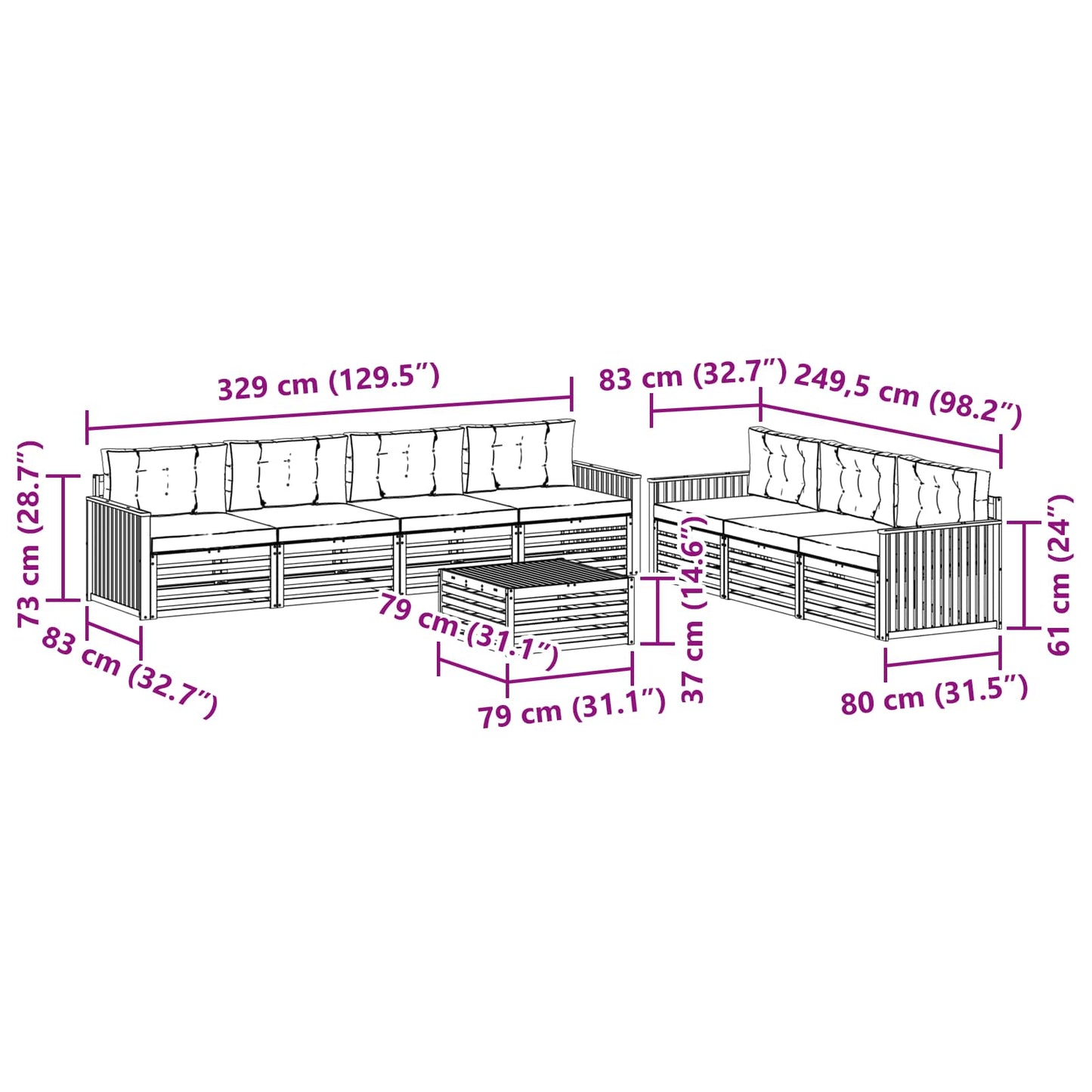 Buiten bankenset 8 pcs Wit en crèmekleurig