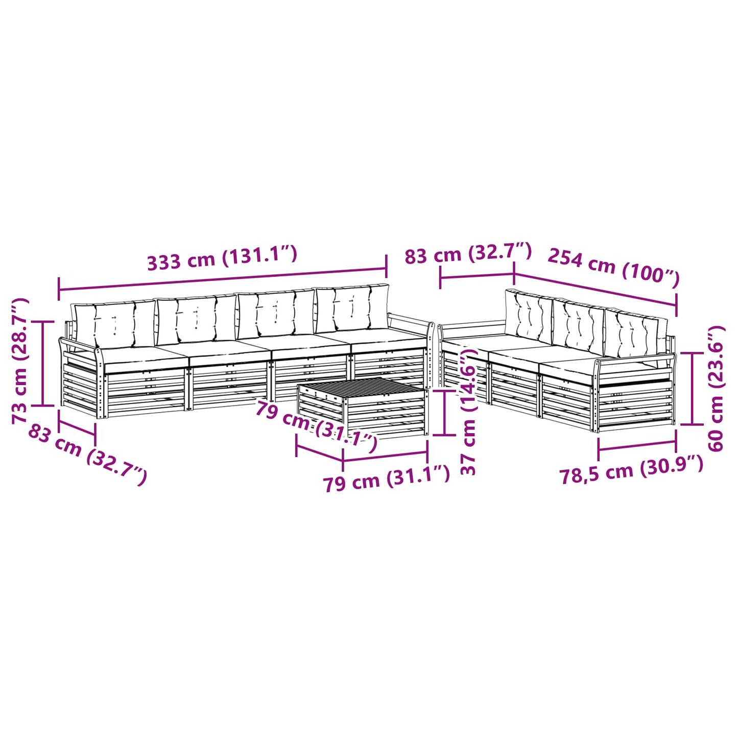 Buiten bankenset 8 pcs Wit en Beige