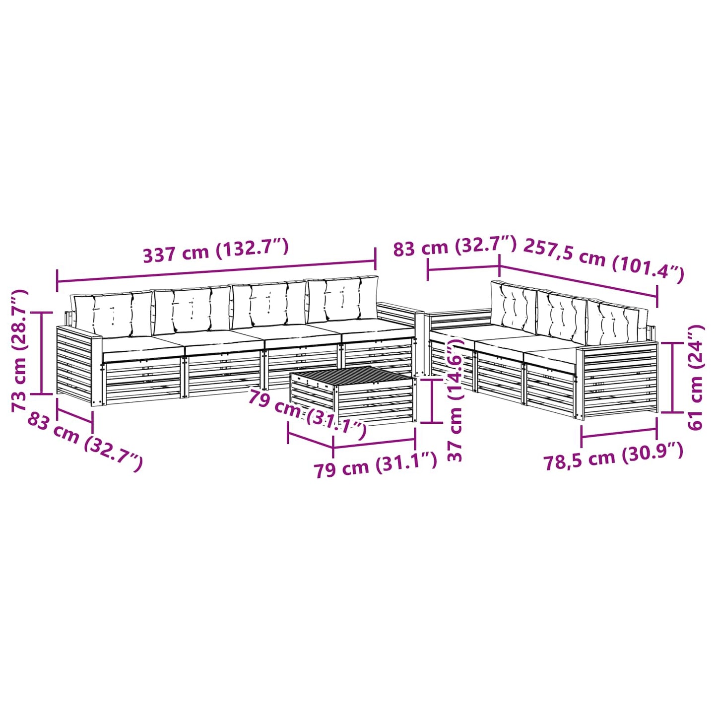 Buiten bankenset 8 pcs Wit en crèmekleurig