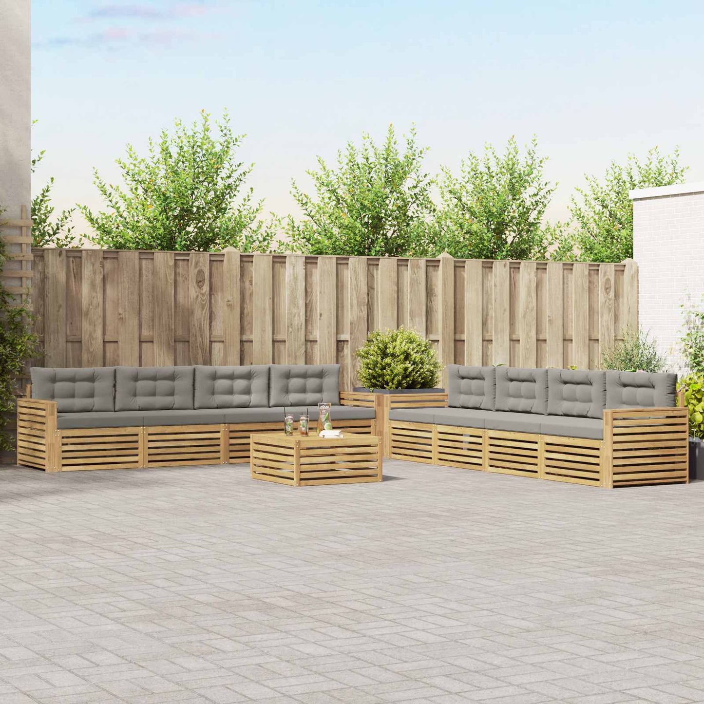 Buiten bankenset 9 pcs Wit en Lichtgrijs