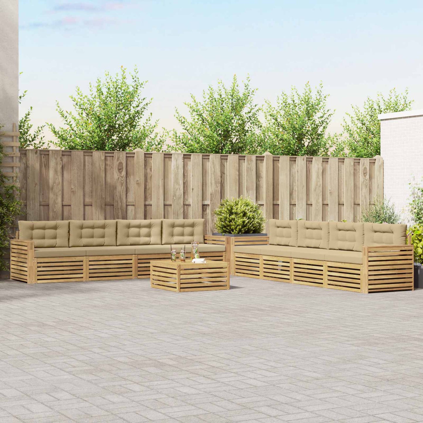 Buiten bankenset 9 pcs Wit en Beige