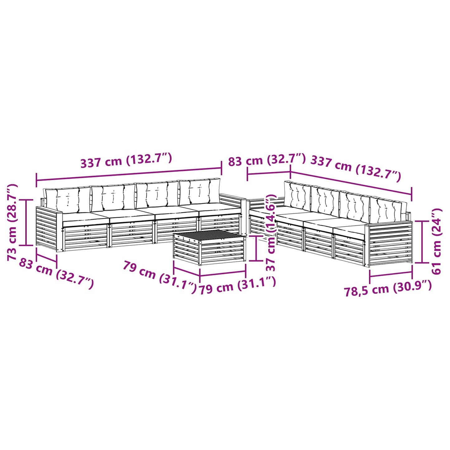 Buiten bankenset 9 pcs Wit en Beige