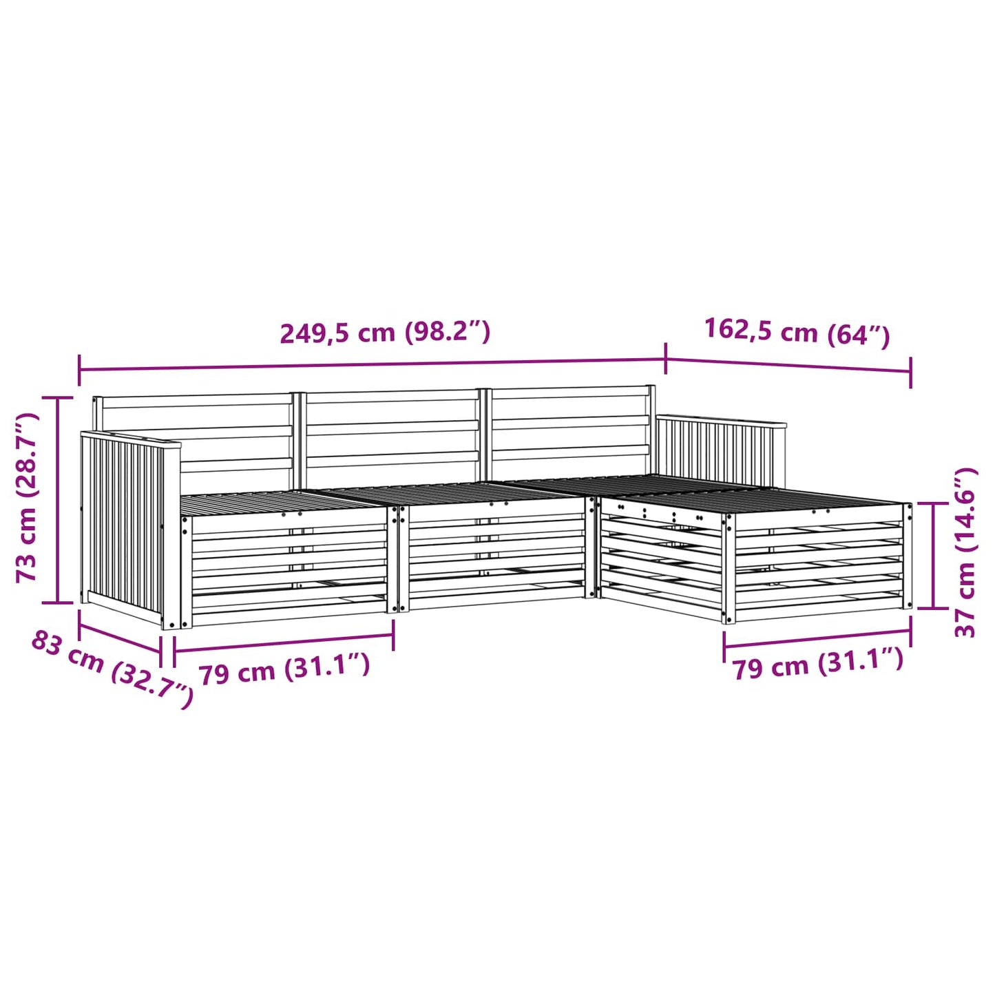 Buiten bankenset 4 pcs Wit