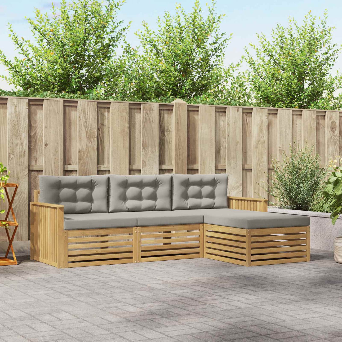 Buiten bankenset 4 pcs Wit en Lichtgrijs