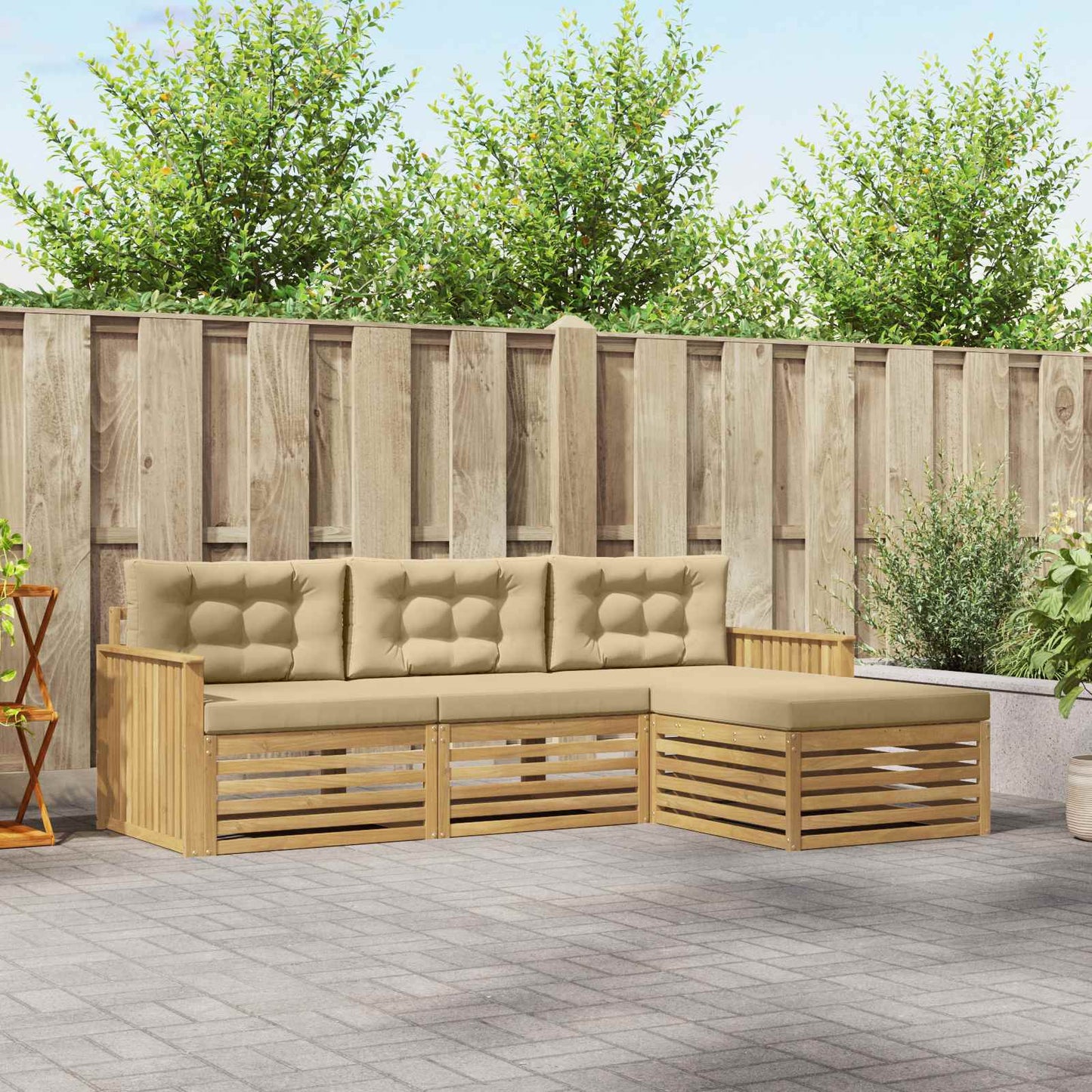 Buiten bankenset 4 pcs Wit en Beige