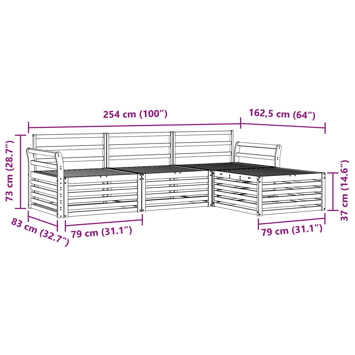 Buiten bankenset 4 pcs Wit