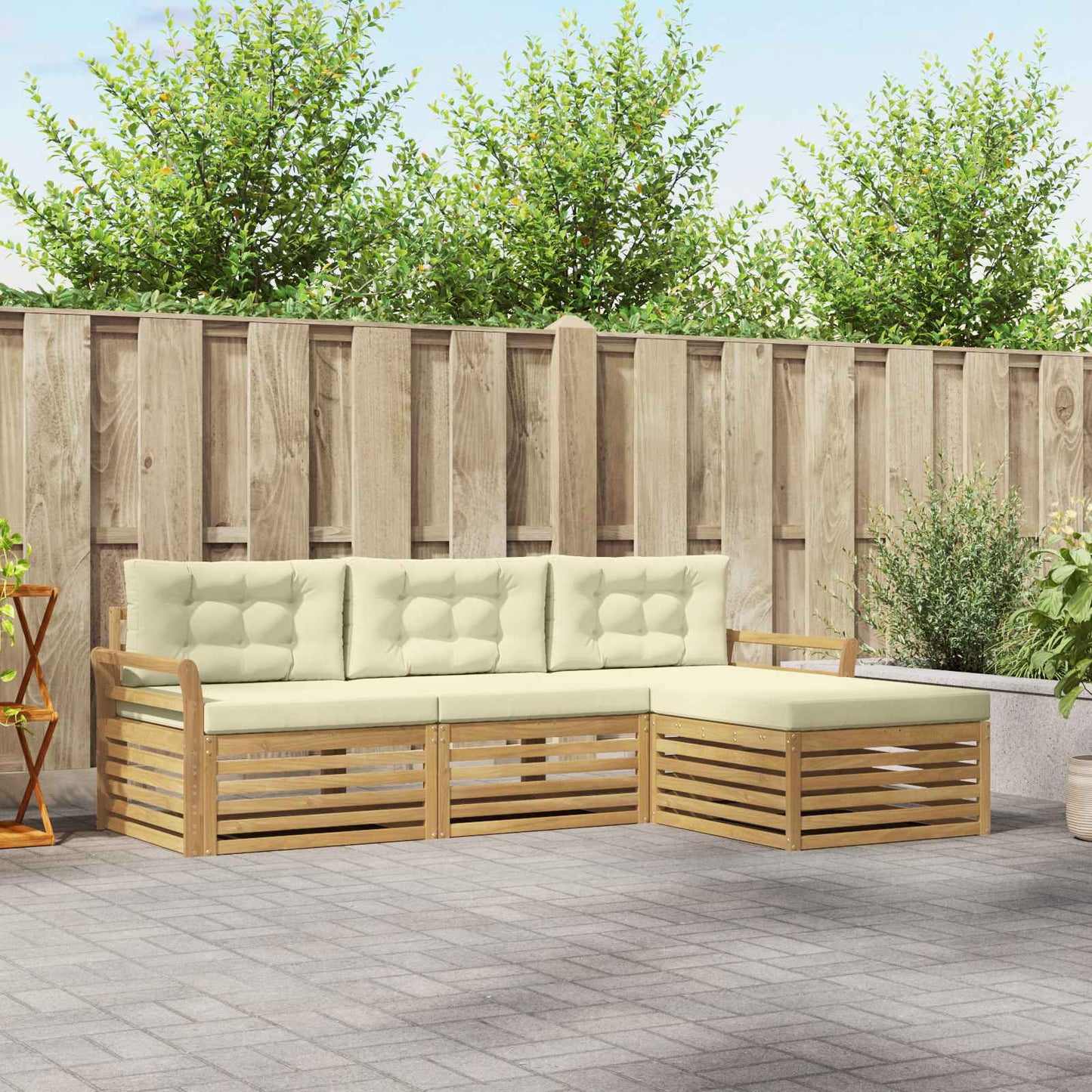 Buiten bankenset 4 pcs Wit en crèmekleurig
