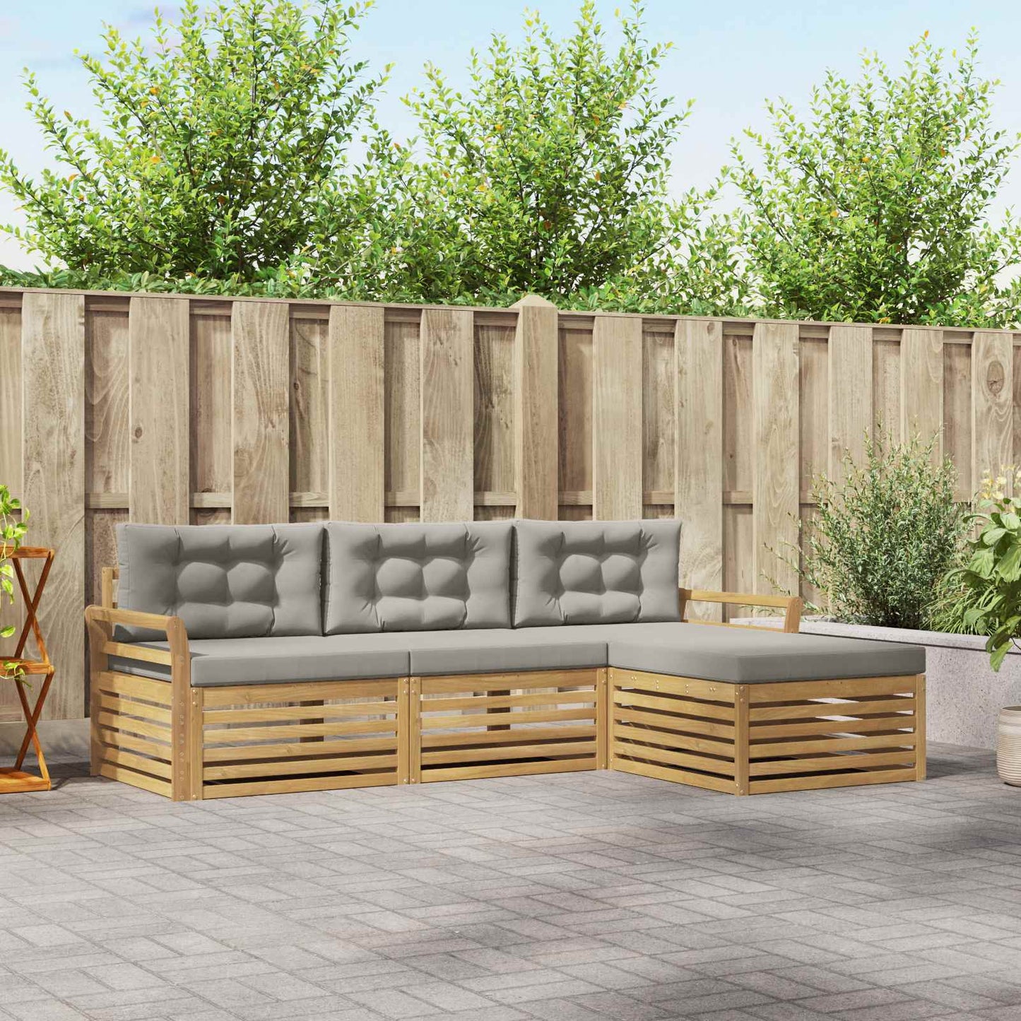 Buiten bankenset 4 pcs Wit en Lichtgrijs