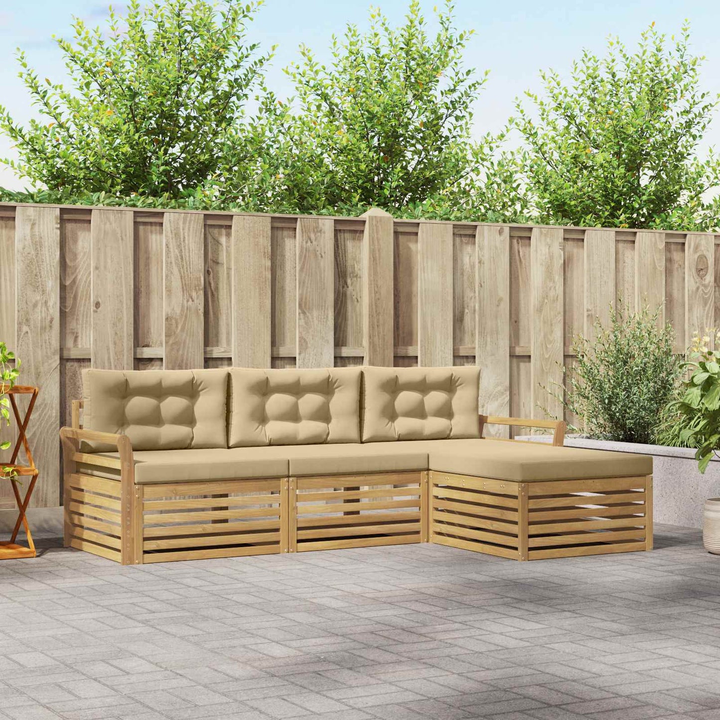 Buiten bankenset 4 pcs Wit en Beige