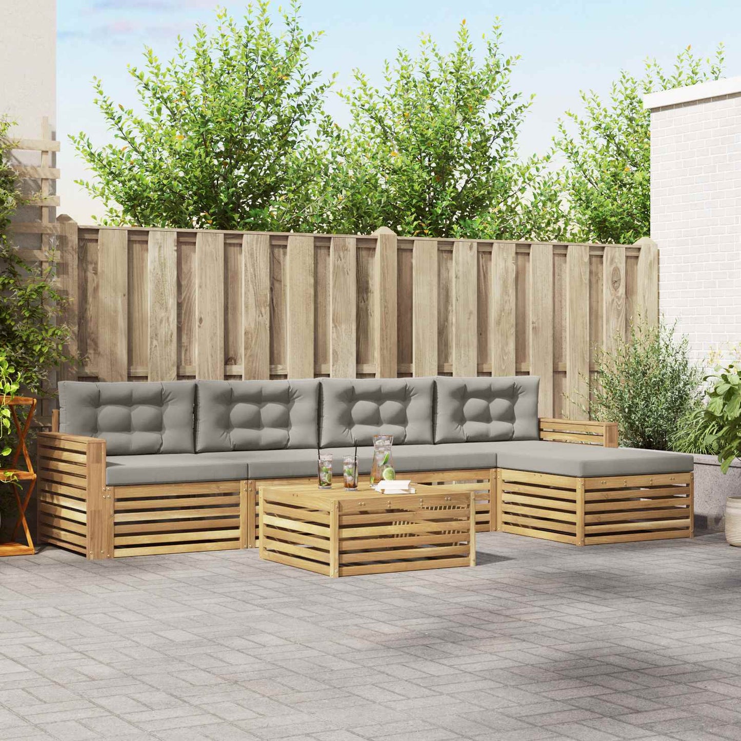 Buiten bankenset 6 pcs Wit en Lichtgrijs 79 x 79 x 37 cm