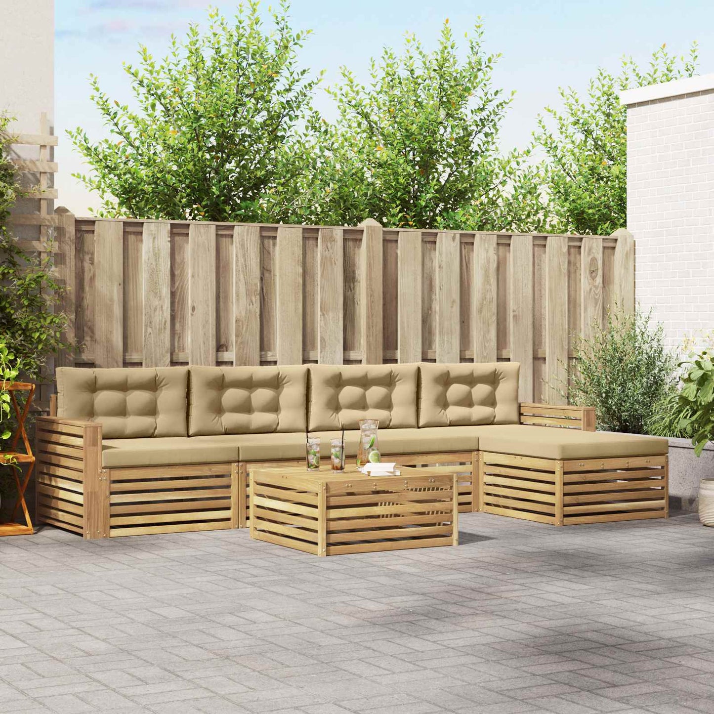 Buiten bankenset 6 pcs Wit en Beige 79 x 79 x 37 cm Polyester