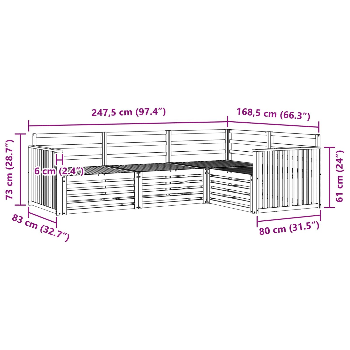 Buiten bankenset 4 pcs Wit 247,5 x 168,5 x 73 cm