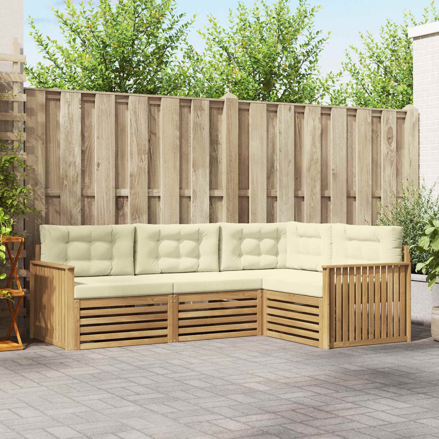 Buiten bankenset 4 pcs Wit en crèmekleurig
