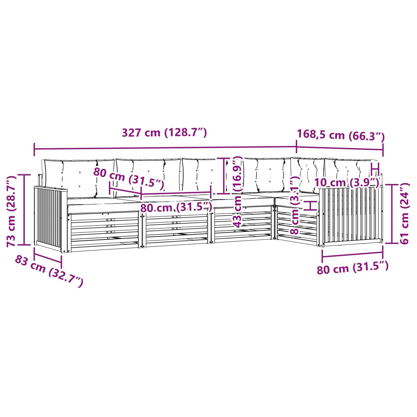 Buiten bankenset 5 pcs Wit en Beige 327 x 168,5 x 73 cm