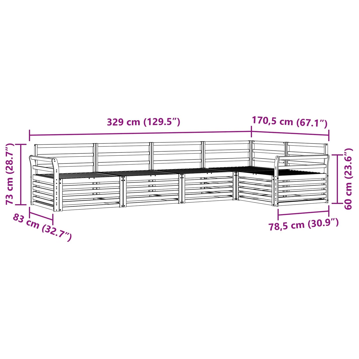 Buiten bankenset 5 pcs Wit 329 x 170,5 x 73 cm