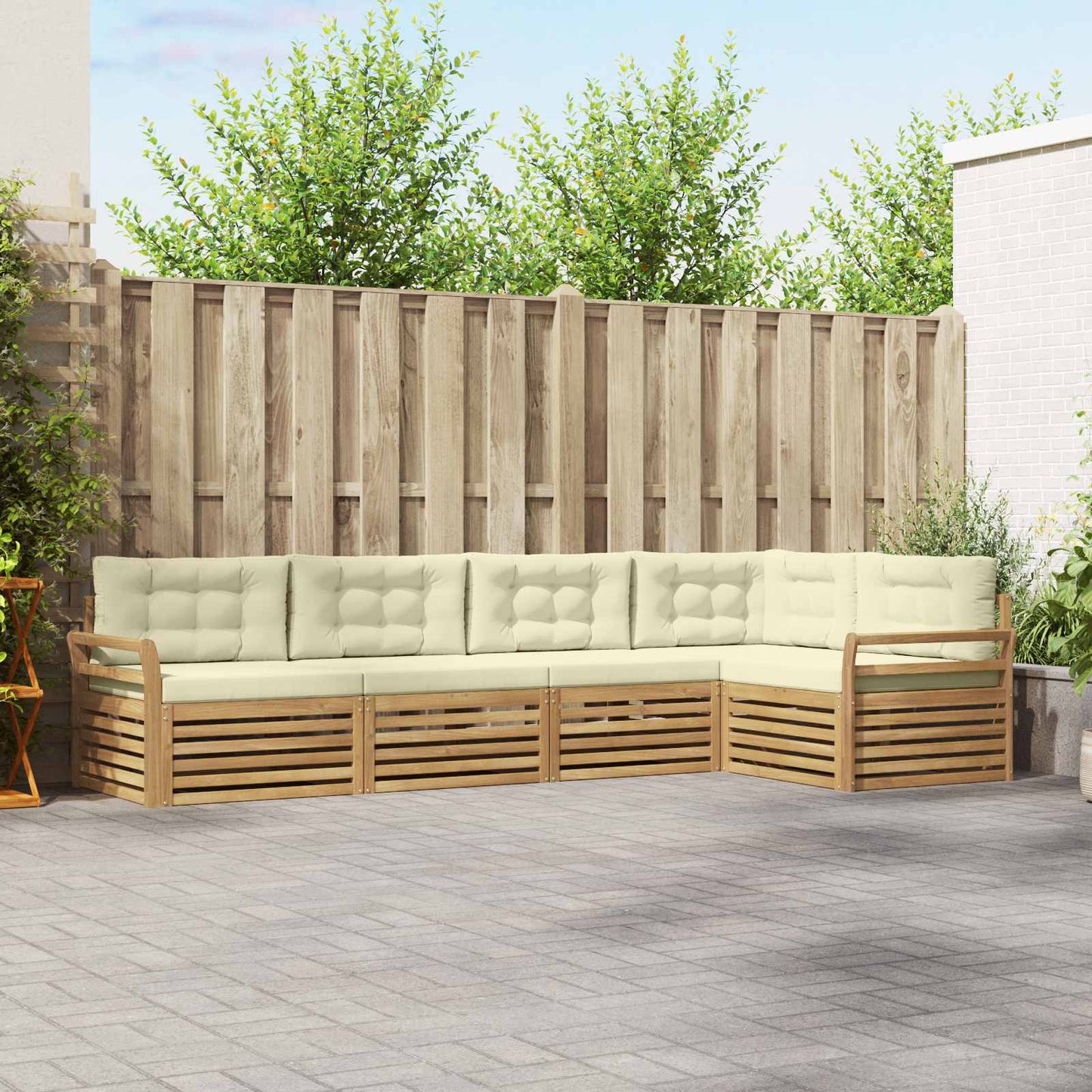 Buiten bankenset 5 pcs Wit en crèmekleurig 329 x 170,5 x 73 cm