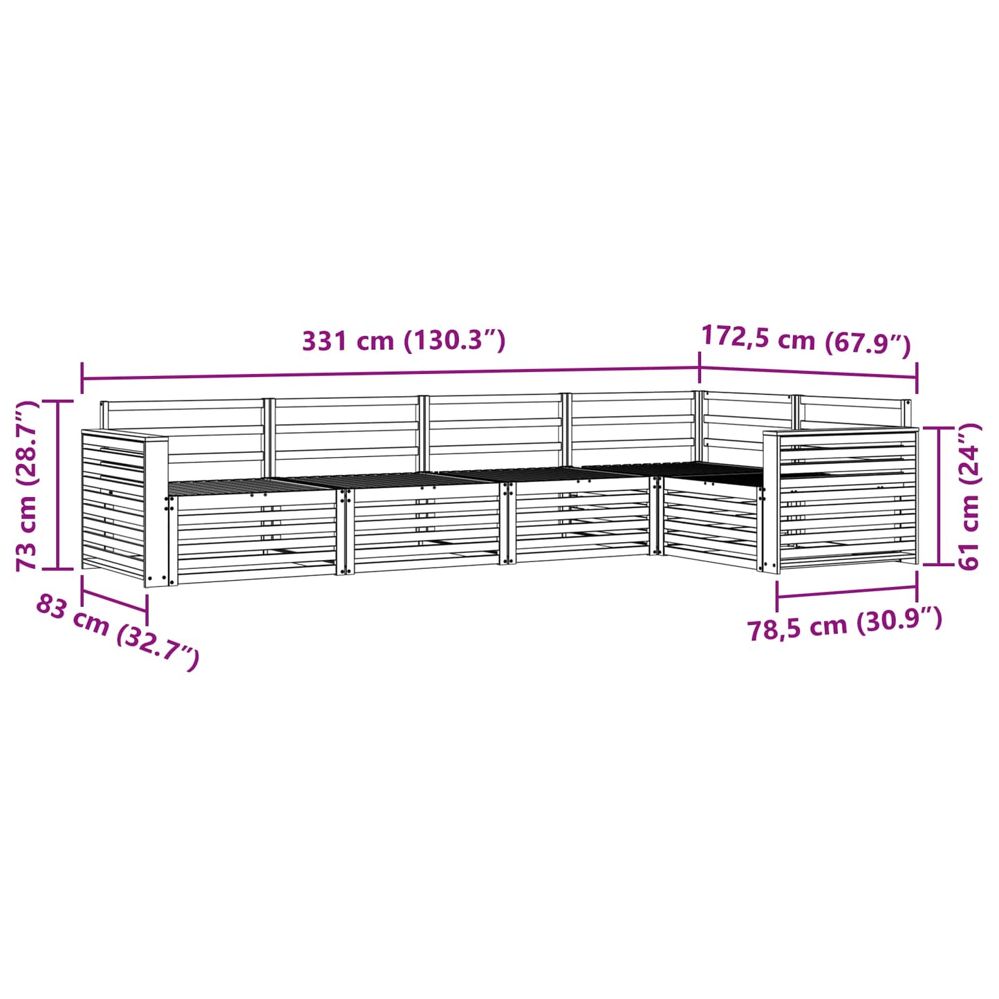 Buiten bankenset 5 pcs Wit 331 x 172,5 x 73 cm