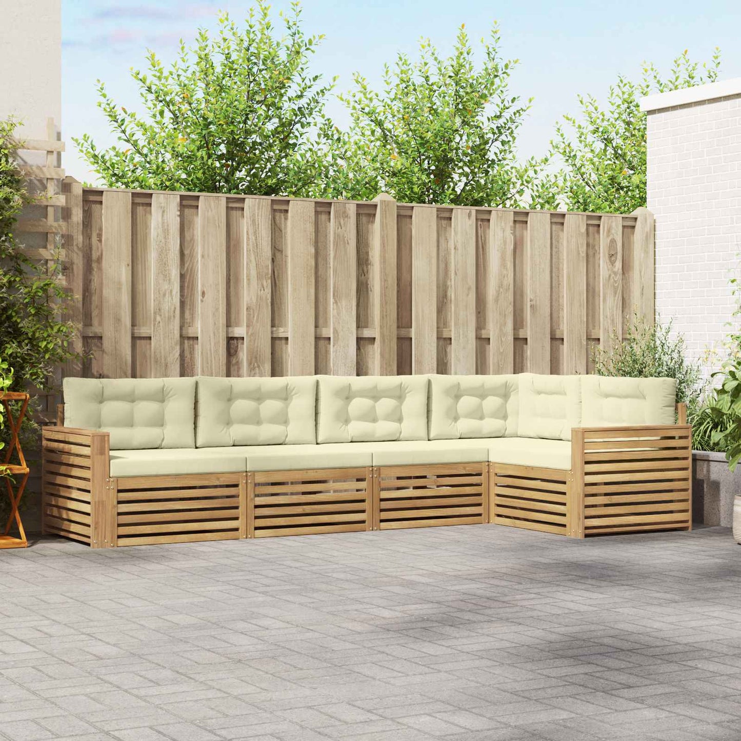 Buiten bankenset 5 pcs Wit en crèmekleurig 331 x 172,5 x 73 cm
