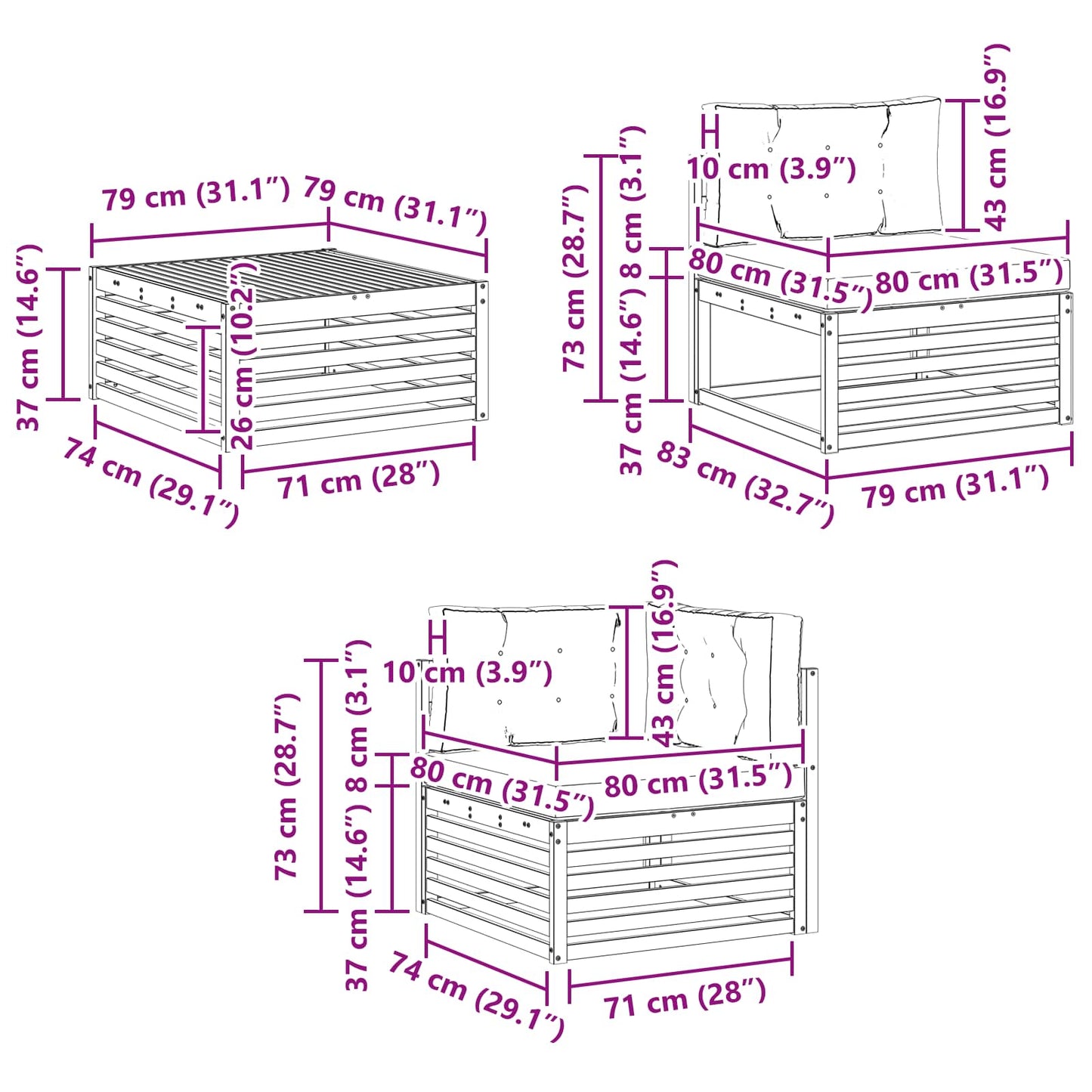 Buiten bankenset 7 pcs Wit en crèmekleurig 79 x 79 x 37 cm