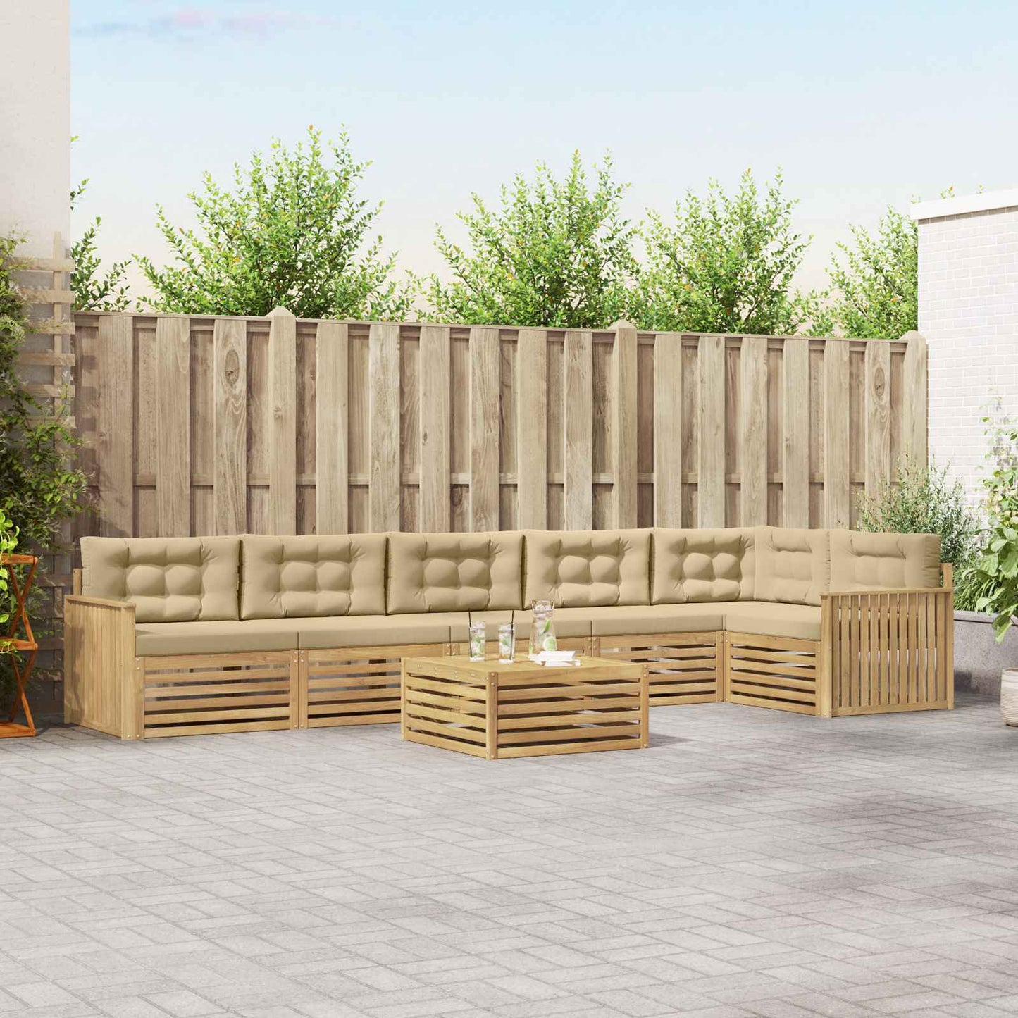 Buiten bankenset 7 pcs Wit en Beige 79 x 79 x 37 cm Polyester