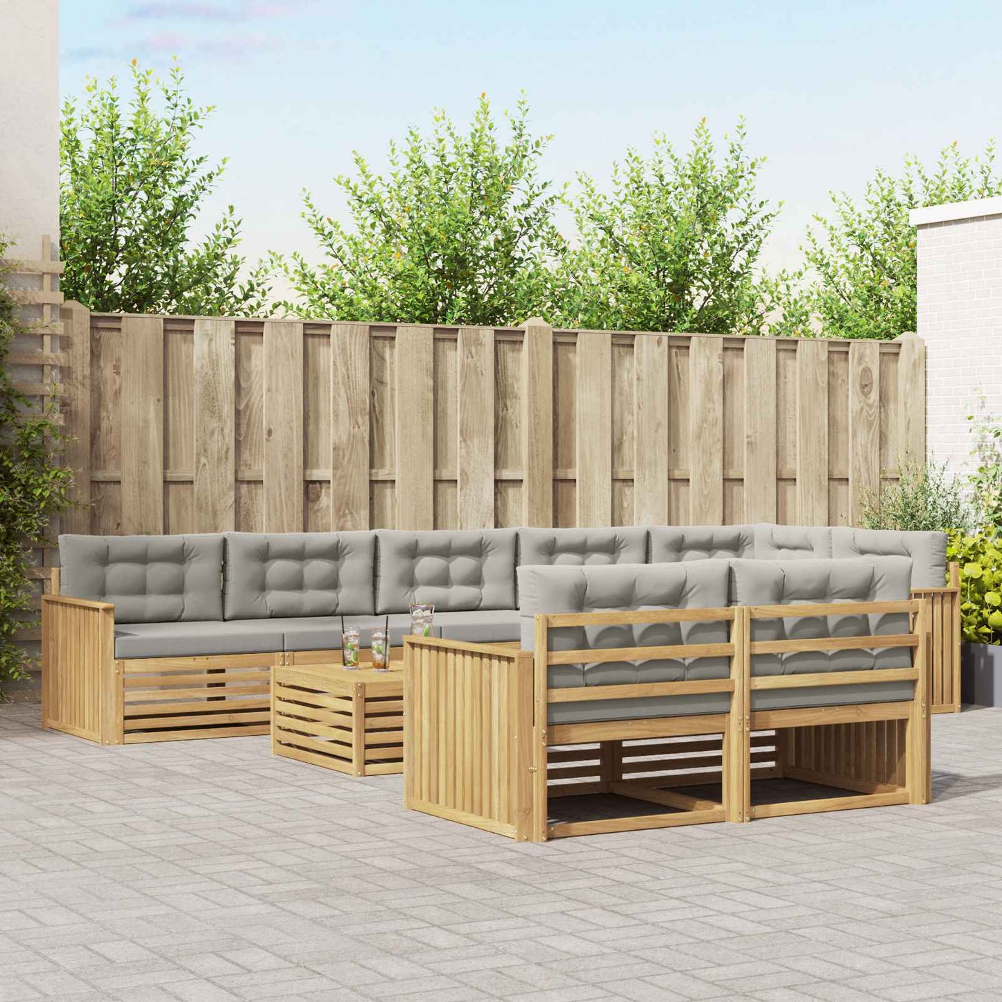 Buiten bankenset 9 pcs Wit en Lichtgrijs 79 x 79 x 37 cm
