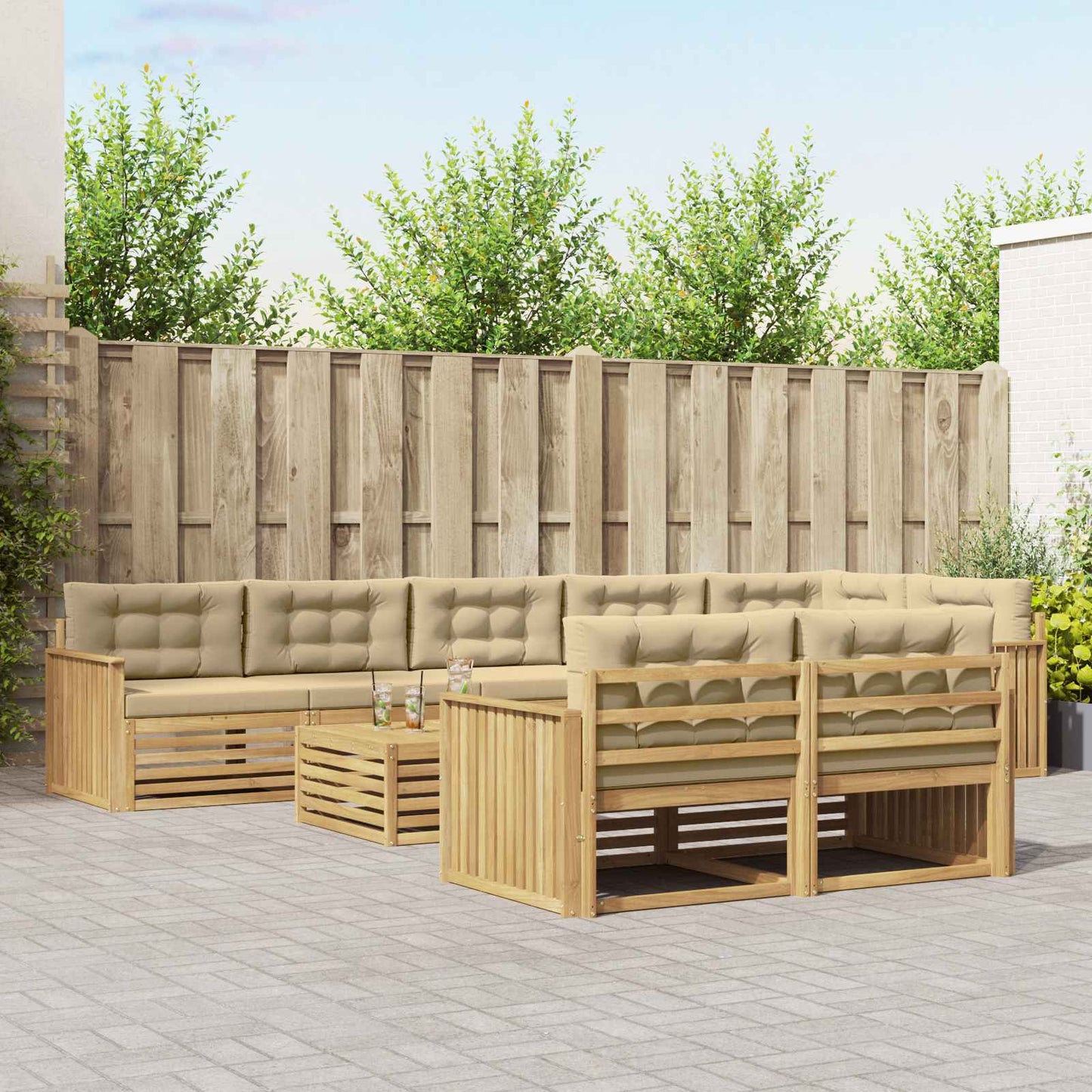 Buiten bankenset 9 pcs Wit en Beige 79 x 79 x 37 cm Polyester