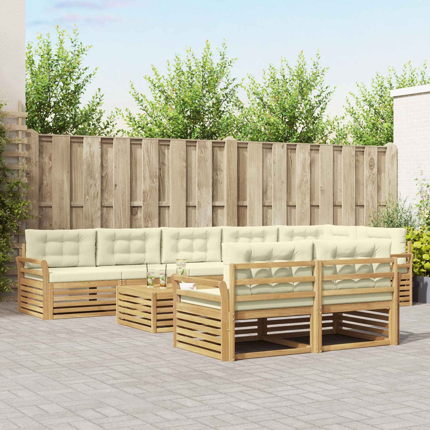 Buiten bankenset 9 pcs Wit en crèmekleurig 79 x 79 x 37 cm