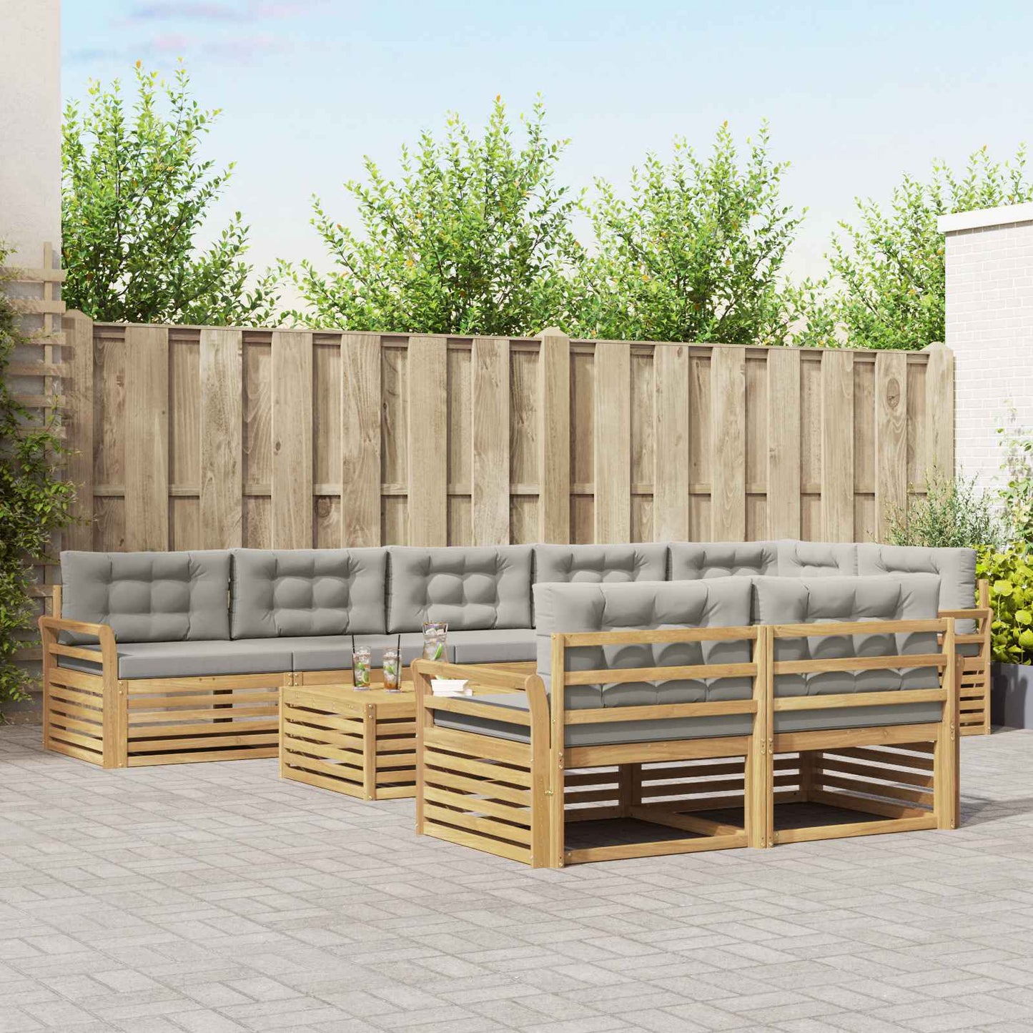 Buiten bankenset 9 pcs Wit en Lichtgrijs 79 x 79 x 37 cm