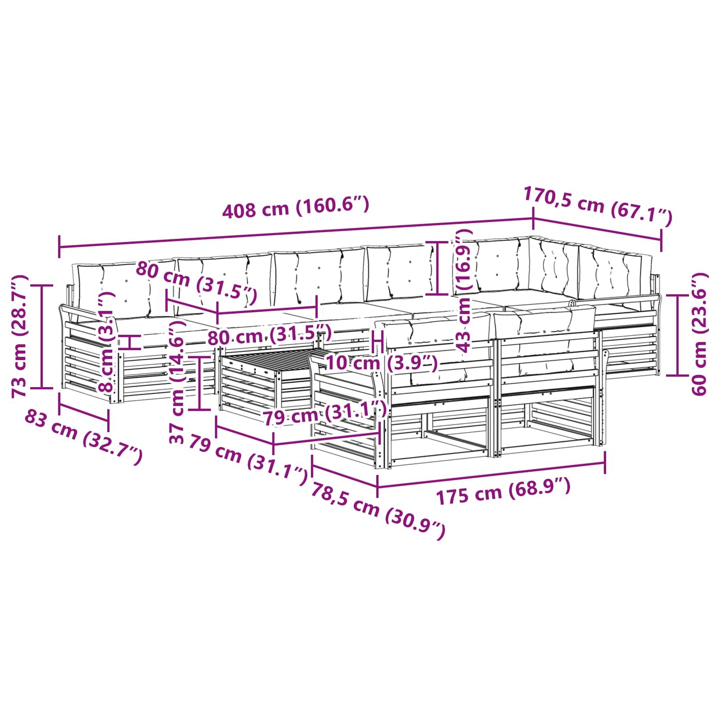 Buiten bankenset 9 pcs Wit en antracietkleurig 79 x 79 x 37 cm