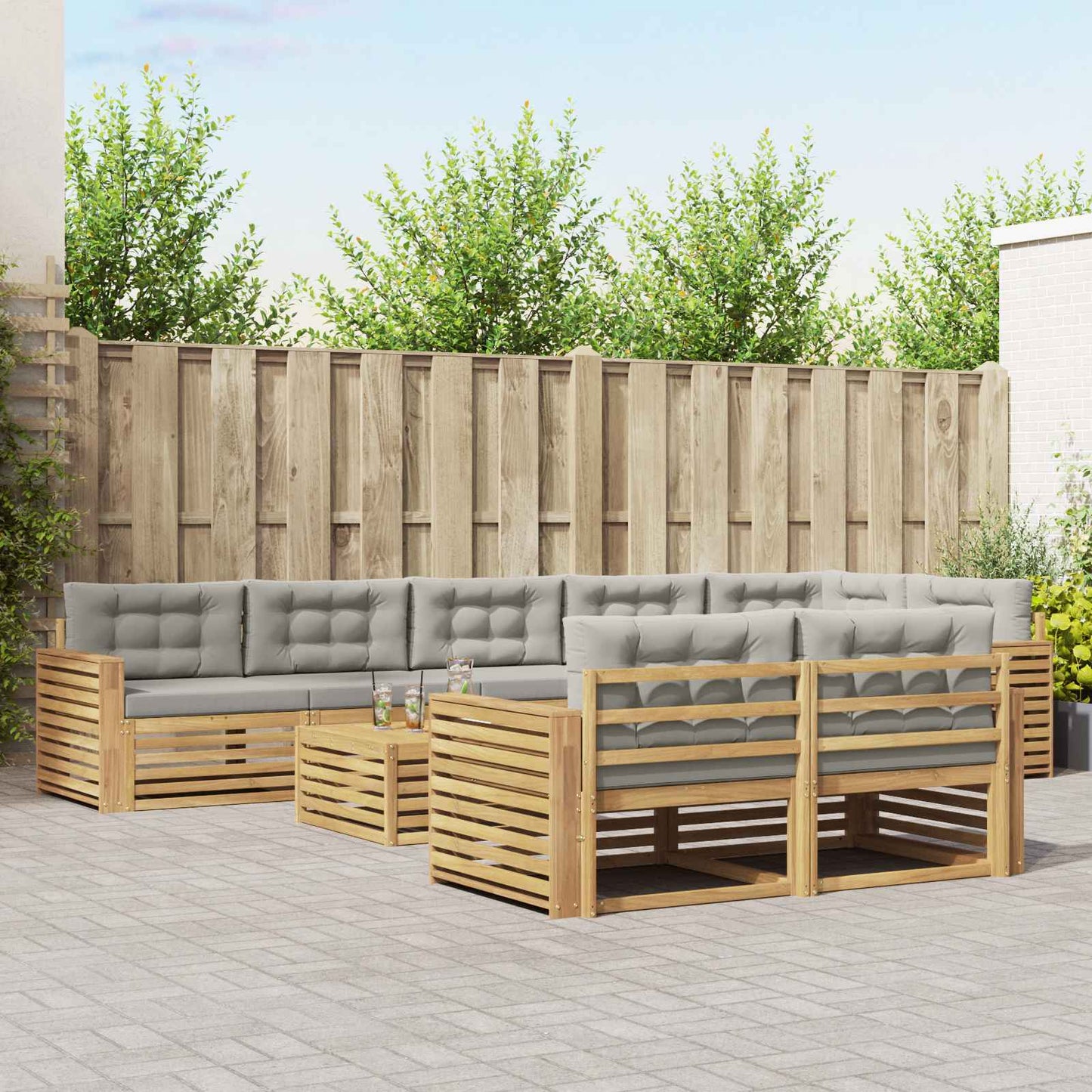 Buiten bankenset 9 pcs Wit en Lichtgrijs 79 x 79 x 37 cm