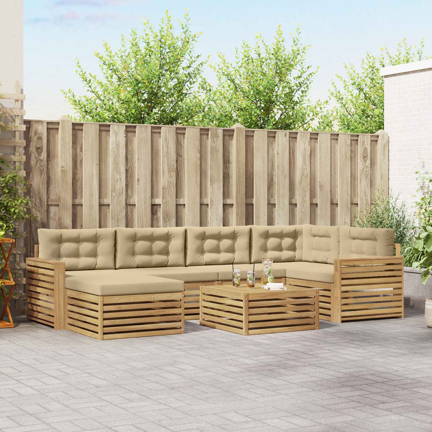 Buiten bankenset met kussen 7 pcs Wit en Beige
