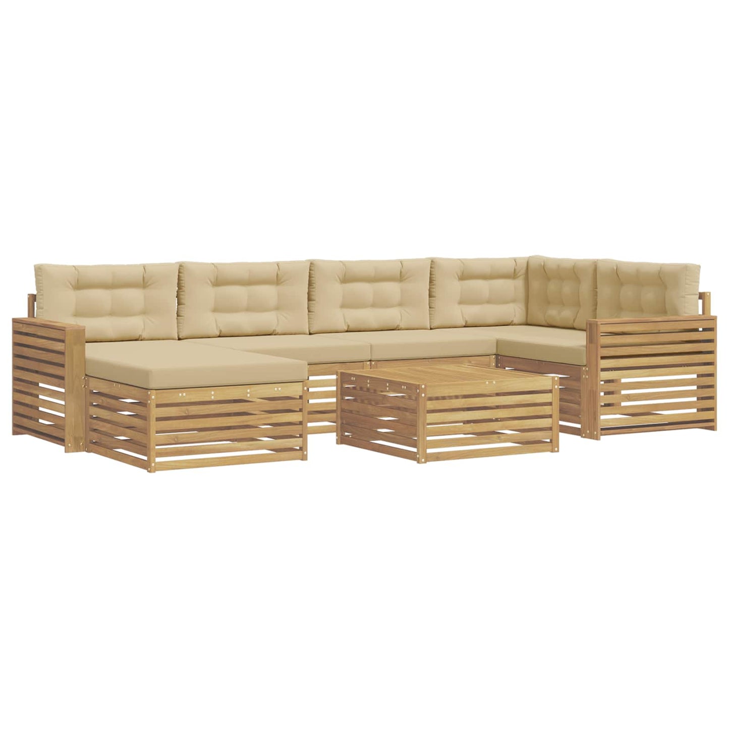Buiten bankenset met kussen 7 pcs Wit en Beige