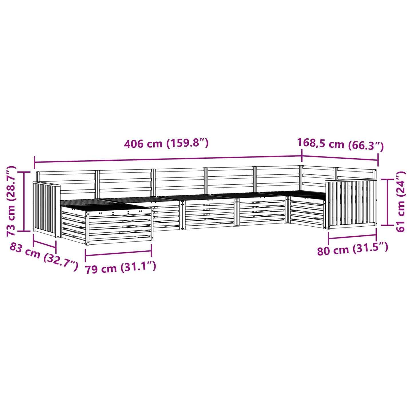 Buiten bankenset 7 pcs Wit Massief Acaciahout