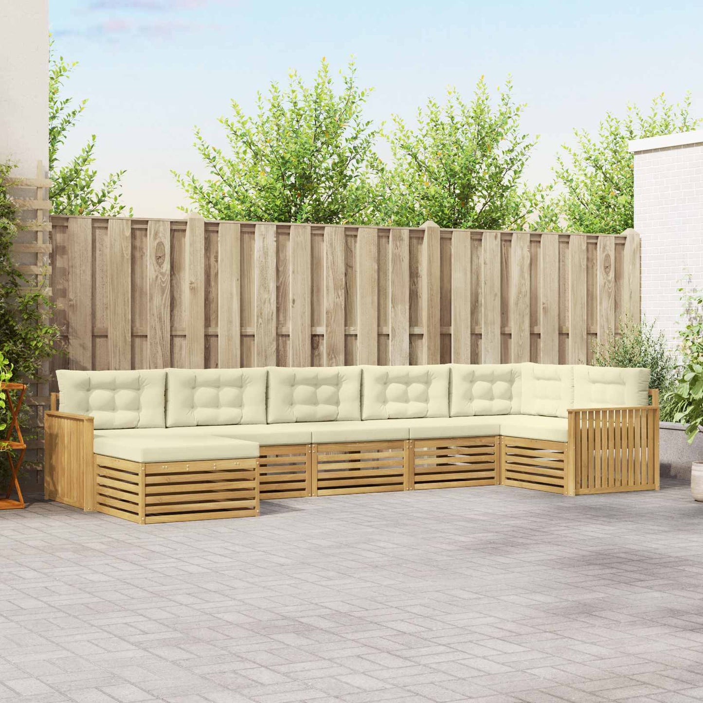 Buiten bankenset met kussen 7 pcs Wit en crèmekleurig