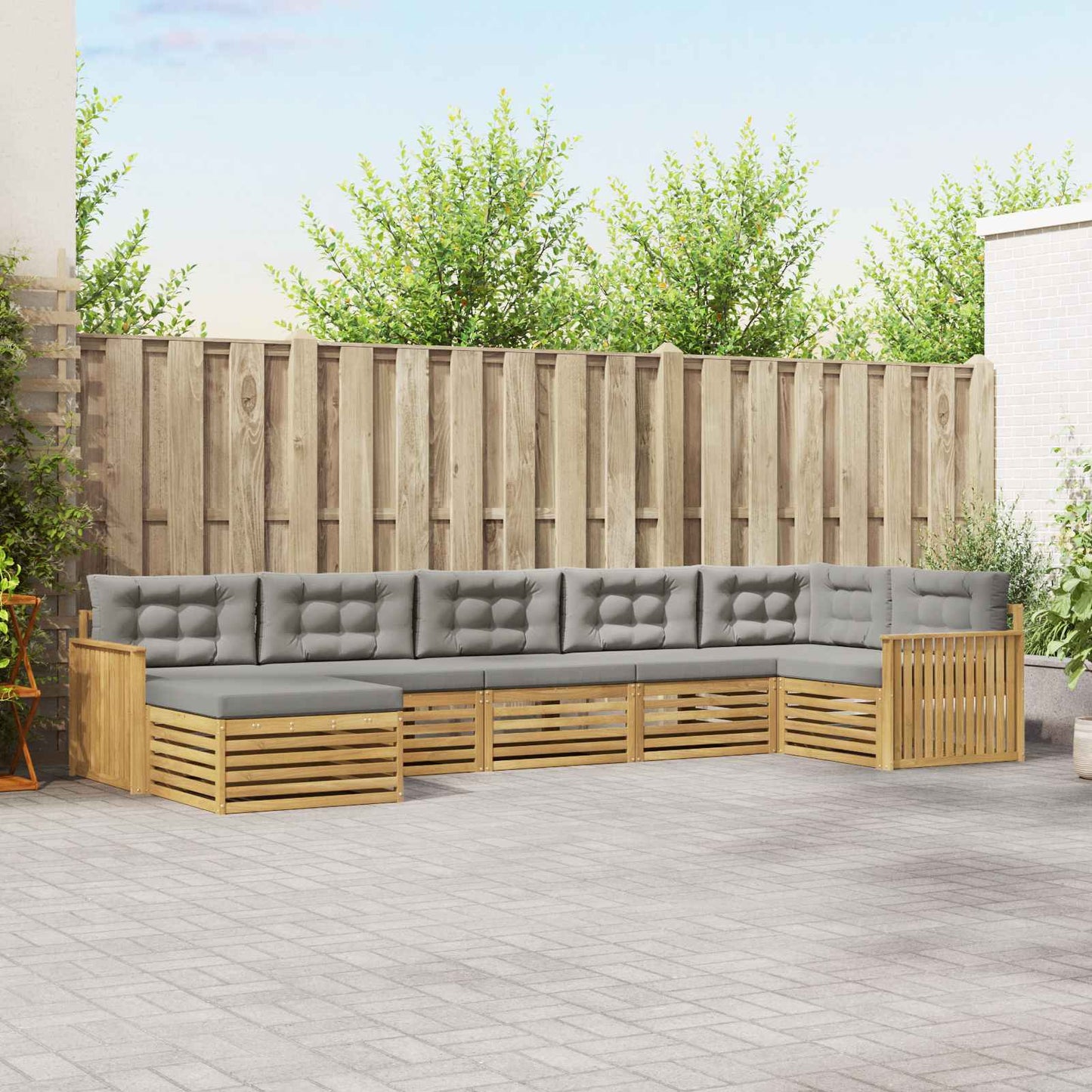 Buiten bankenset met kussen 7 pcs Wit en Lichtgrijs