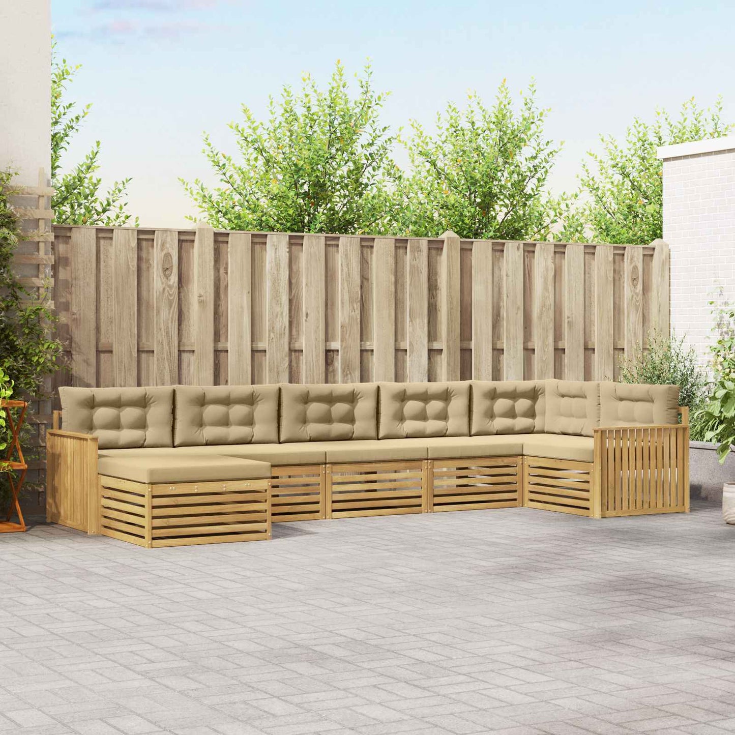 Buiten bankenset met kussen 7 pcs Wit en Beige