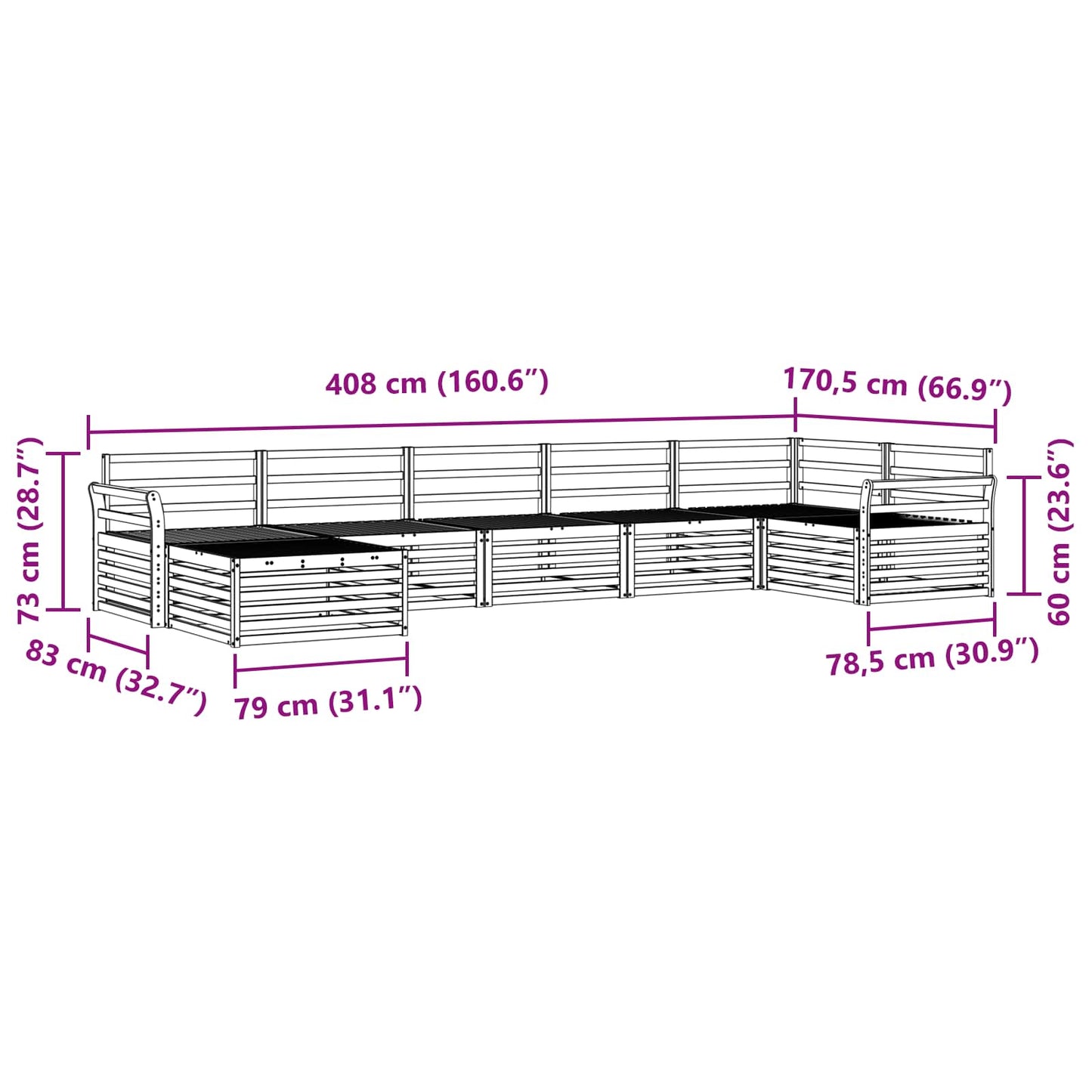 Buiten bankenset 7 pcs Wit Massief Acaciahout