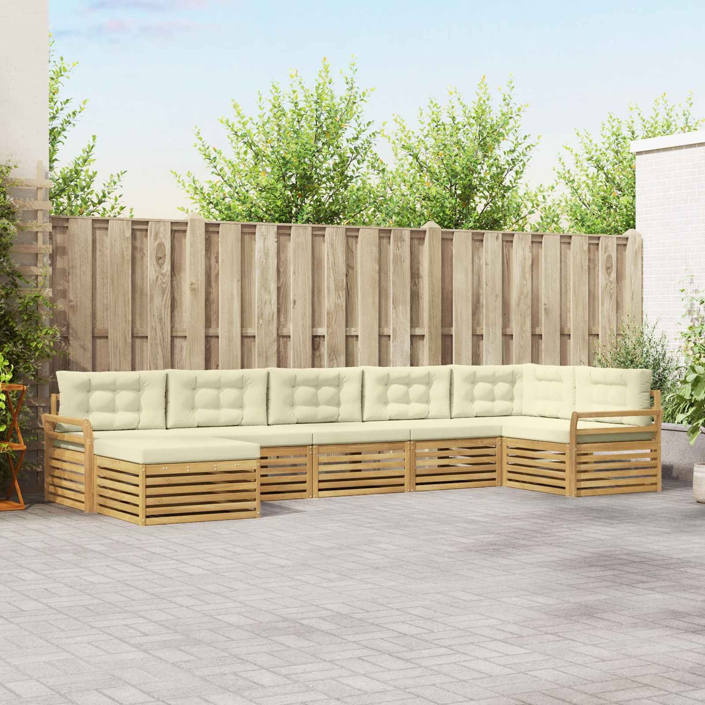 Buiten bankenset met kussen 7 pcs Wit en crèmekleurig