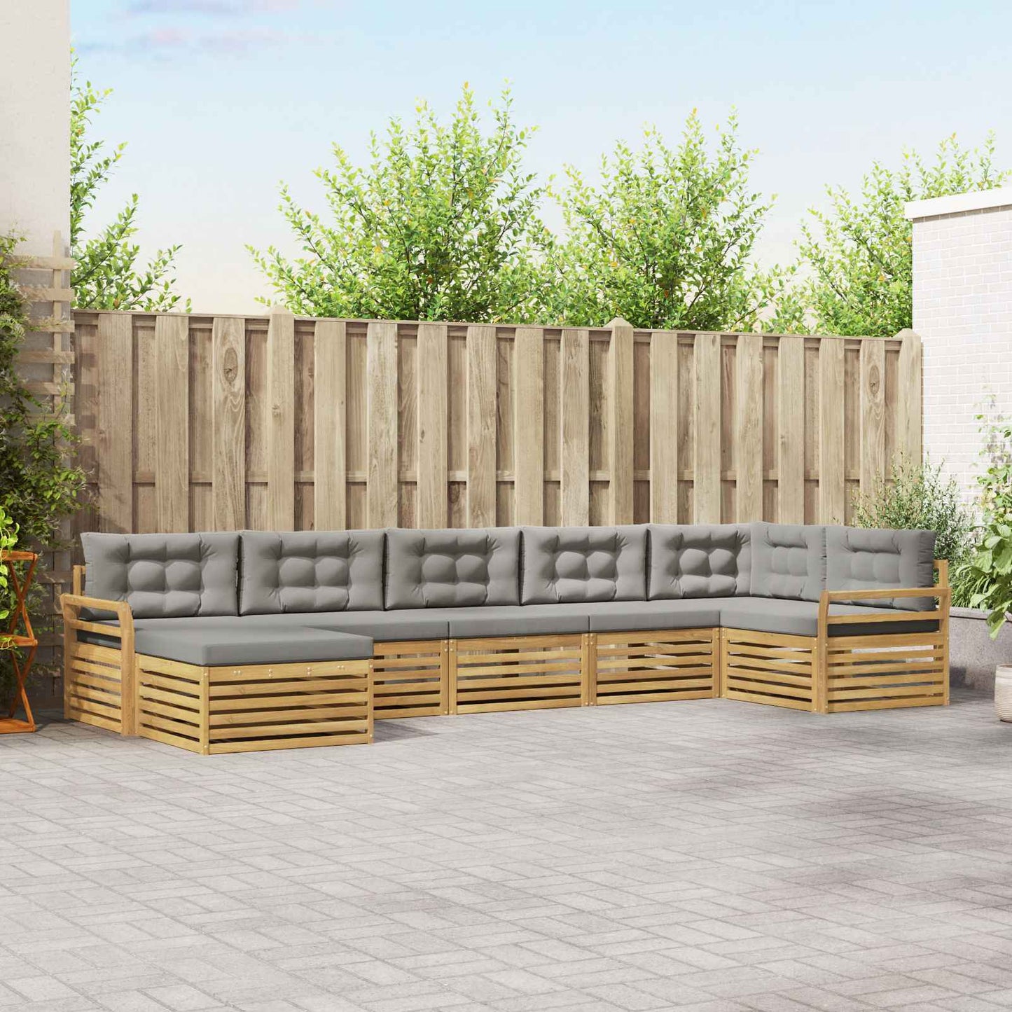 Buiten bankenset met kussen 7 pcs Wit en Lichtgrijs