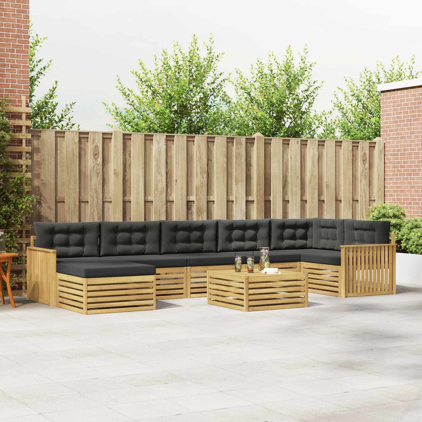 Buiten bankenset met kussen 8 pcs Wit en antracietkleurig