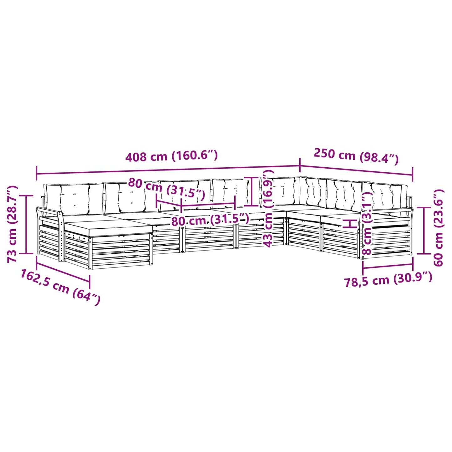 Buiten bankenset 8 pcs Wit en antracietkleurig