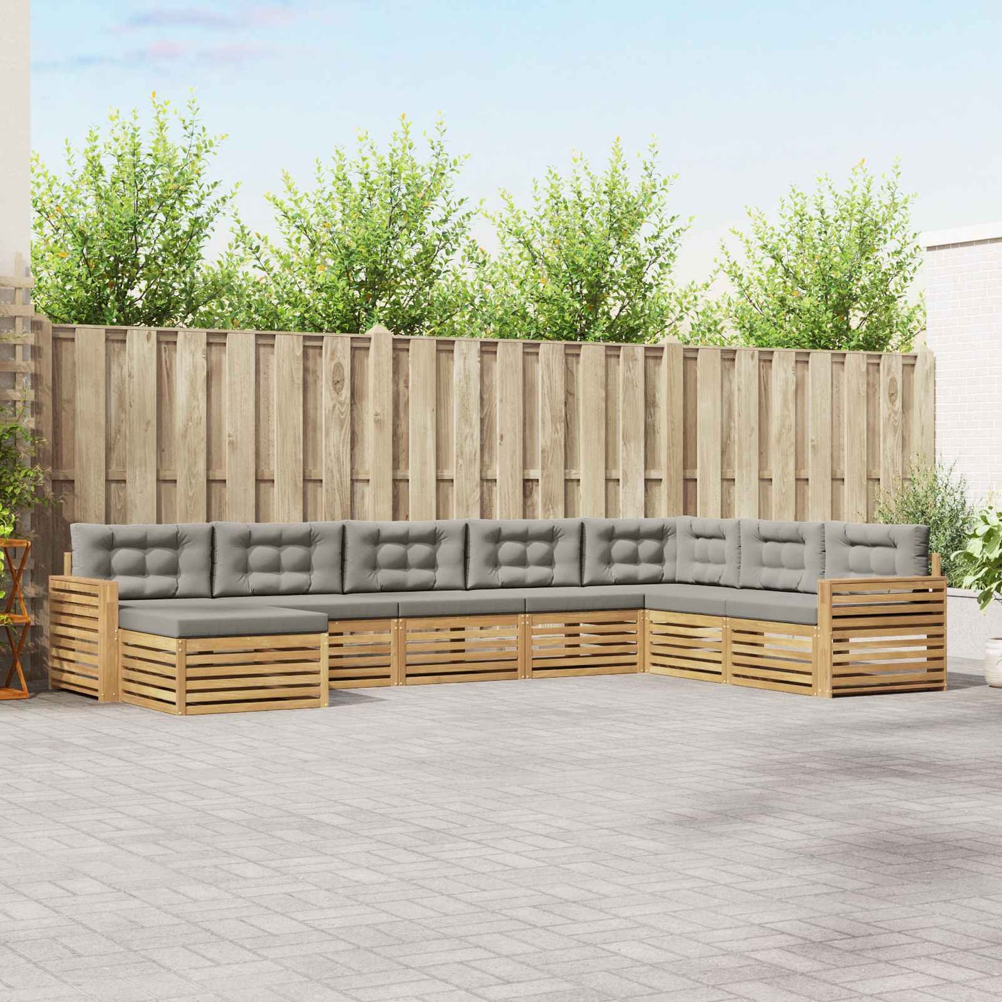 Buiten bankenset 8 pcs Wit en Lichtgrijs Massief Acaciahout